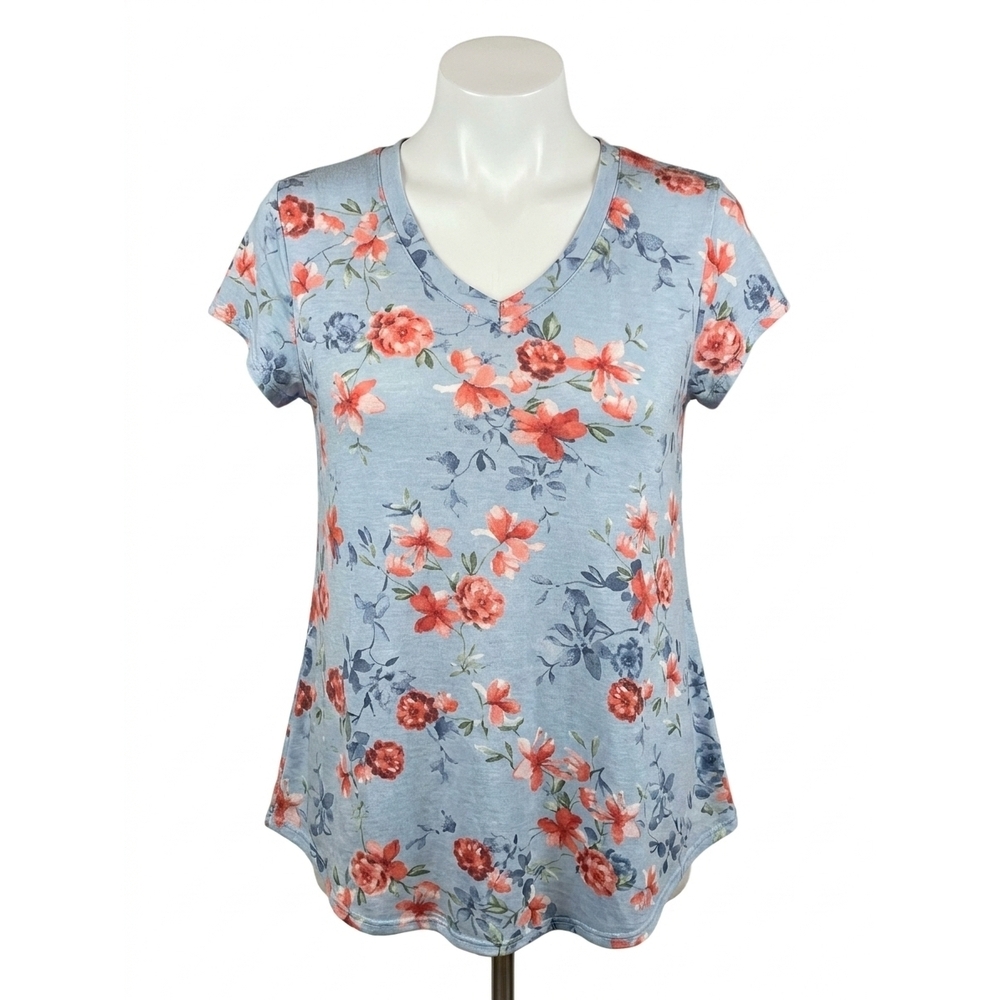NEW WHITE BIRCH floral ruffle tee in grey